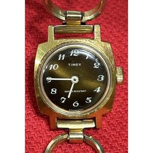 Vintage Timex 1977 Women's Gold Tone Brown Dial Linked Band Manual Wind Works